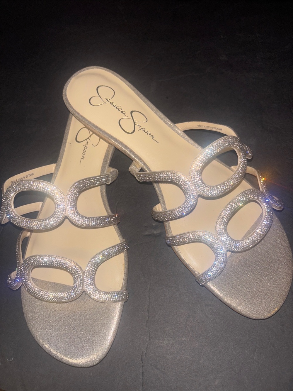 Jessica Simpson Deemer Rhinestone Elegant Sandals Slides Flats Women’s Sz 10 New